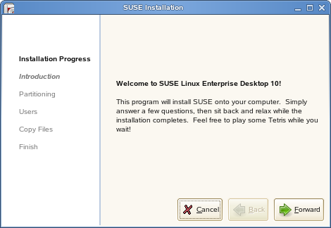 First page of live installer